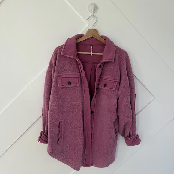 Free People Pink Fleece Ruby Jacket with Button Pockets - Picture 2 of 6